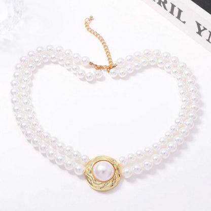 2026 Wedding Season Faux Pearl Necklace & Earrings Set For Women, Gold Tone Double-Strand Statement Jewelry For Formal Events.