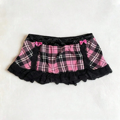 2026Harajuku Sweet Cool American High Street Casual Tank Tops Y2k Aesthetic Constrast Color Plaid Camisole Thin A-Line Lace Edge TeeA Must-Have For Women