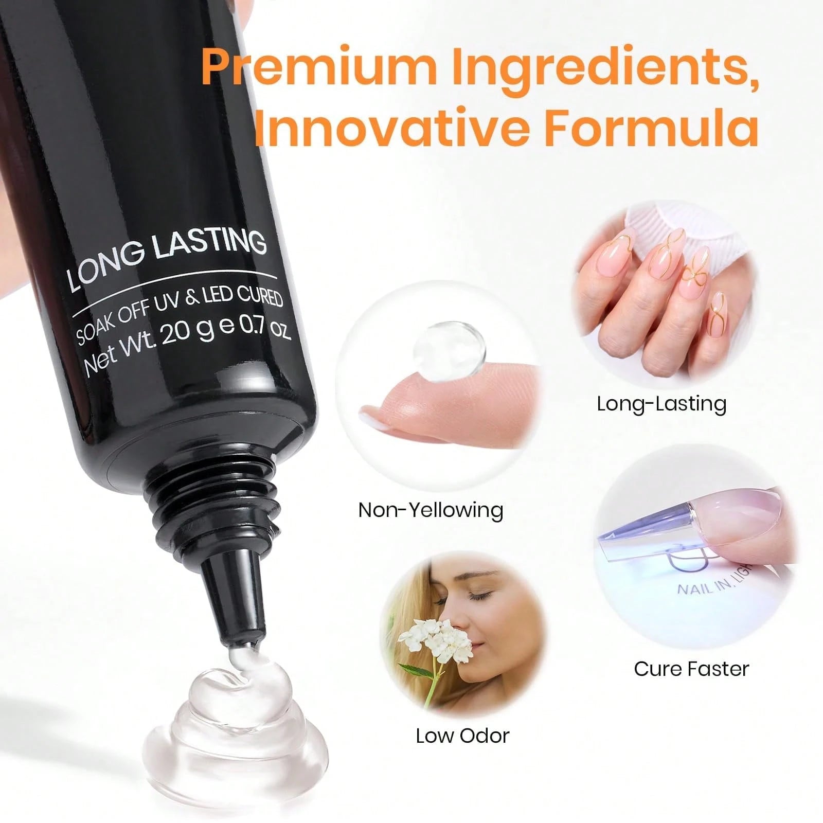 20G Solid Nail Glue Gel Beetles, Hands-Free Tipex Design, UV/LED Soak Off Glue, Long Lasting Adhesive For Acrylic Extensions & Press On Nails, 3D Nail Art, Beginner Friendly Home DIY Manicure