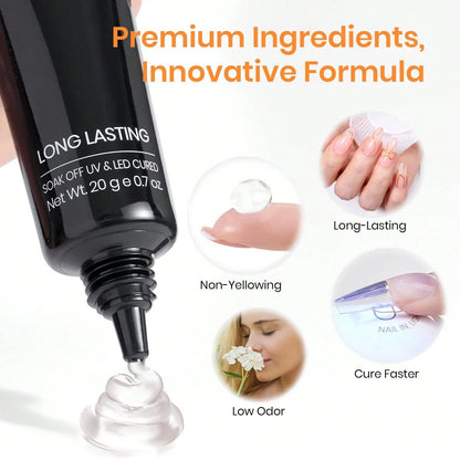 20G Solid Nail Glue Gel Beetles, Hands-Free Tipex Design, UV/LED Soak Off Glue, Long Lasting Adhesive For Acrylic Extensions & Press On Nails, 3D Nail Art, Beginner Friendly Home DIY Manicure