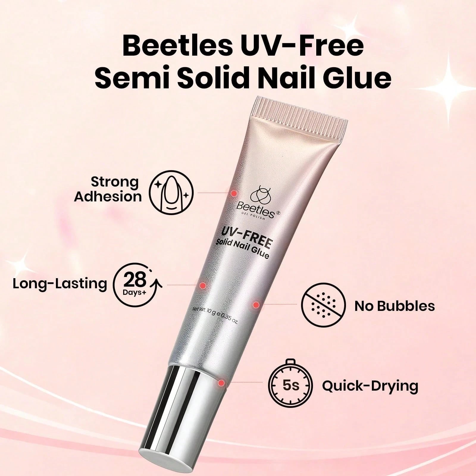 20G Solid Nail Glue Gel Beetles, Hands-Free Tipex Design, UV/LED Soak Off Glue, Long Lasting Adhesive For Acrylic Extensions & Press On Nails, 3D Nail Art, Beginner Friendly Home DIY Manicure