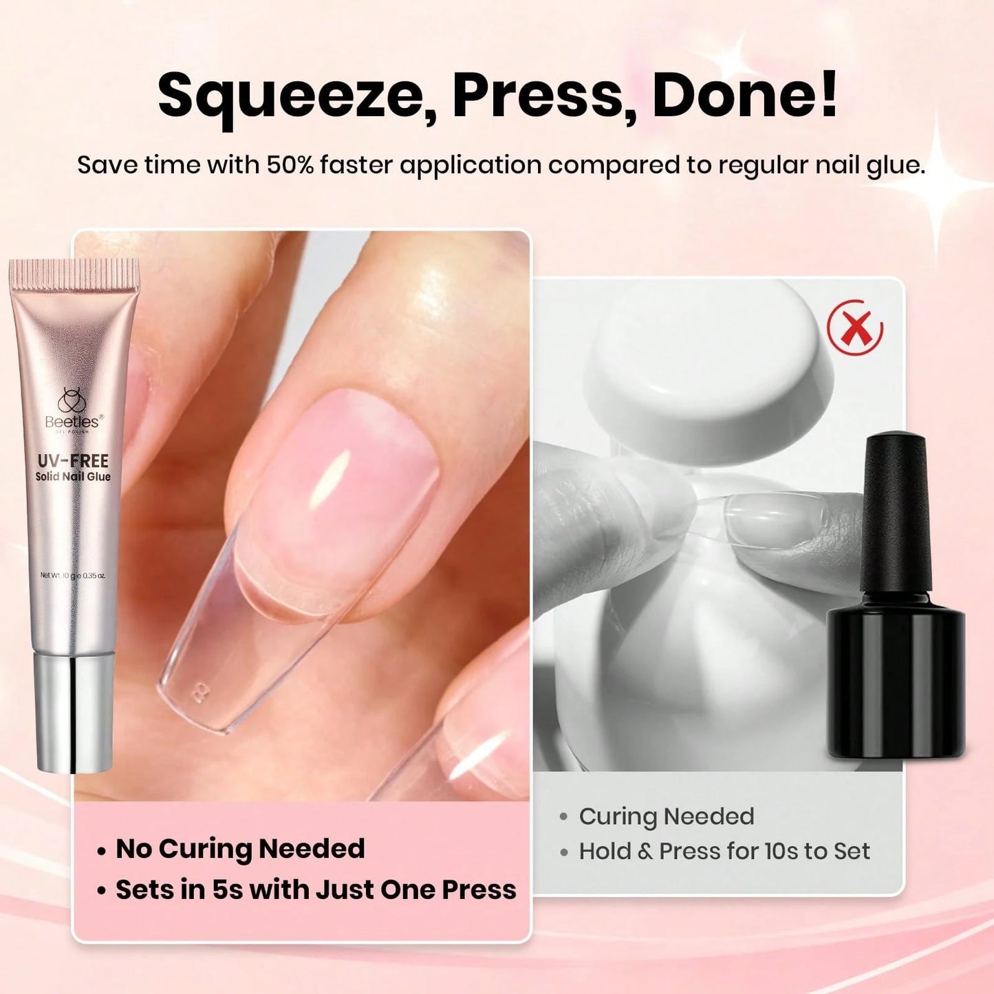 20G Solid Nail Glue Gel Beetles, Hands-Free Tipex Design, UV/LED Soak Off Glue, Long Lasting Adhesive For Acrylic Extensions & Press On Nails, 3D Nail Art, Beginner Friendly Home DIY Manicure