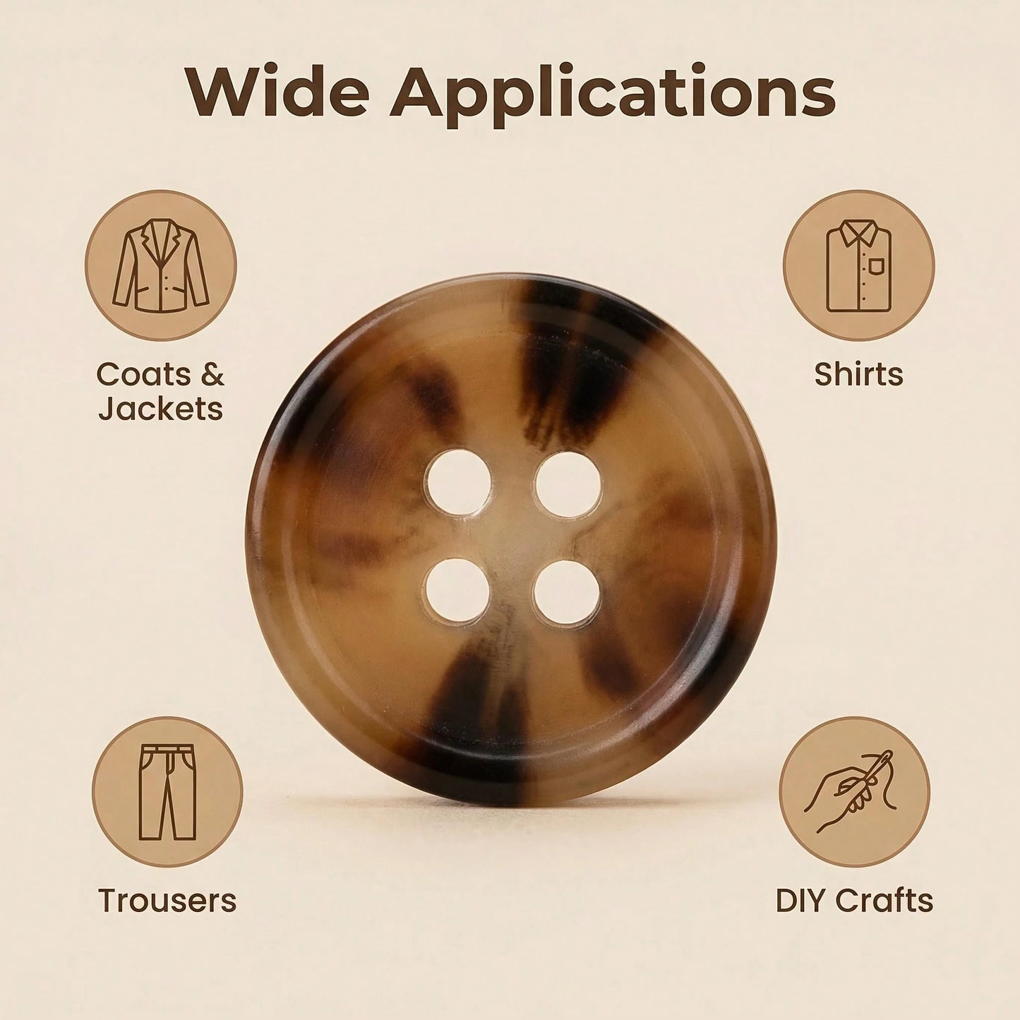 20pcs/1.1cm Fashion Personalized Minimalist Round Plastic Bohemian Style Light Brown Resin Buttons European & American Vintage High-End 4-Hole Buttons Handmade Sewing High-Quality Versatile Buttons DI