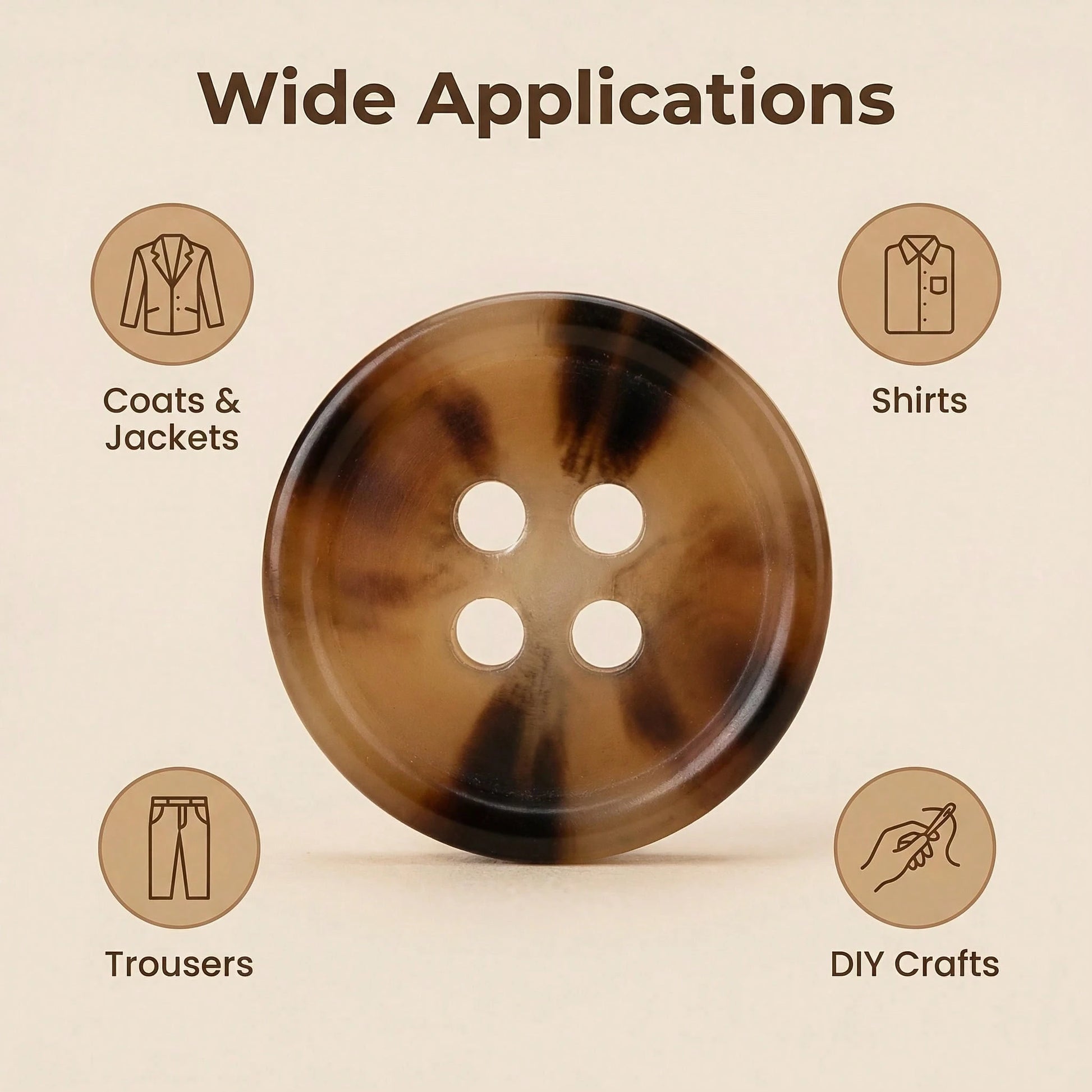20pcs/1.1cm Fashion Personalized Minimalist Round Plastic Bohemian Style Light Brown Resin Buttons European & American Vintage High-End 4-Hole Buttons Handmade Sewing High-Quality Versatile Buttons DI