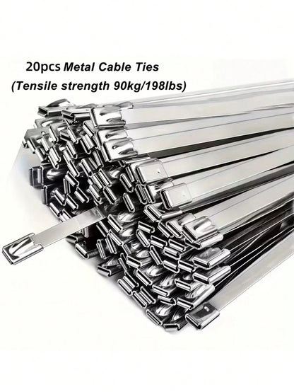 20pcs 10-Inch Stainless Steel Cable Ties| Rust-Resistant Durable Cable Ties Suitable For Automotive, Machinery, Outdoor