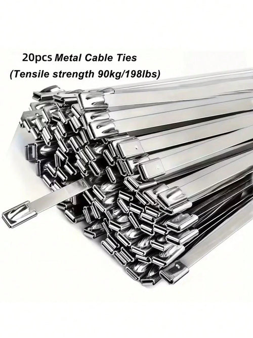 20pcs 10-Inch Stainless Steel Cable Ties| Rust-Resistant Durable Cable Ties Suitable For Automotive, Machinery, Outdoor