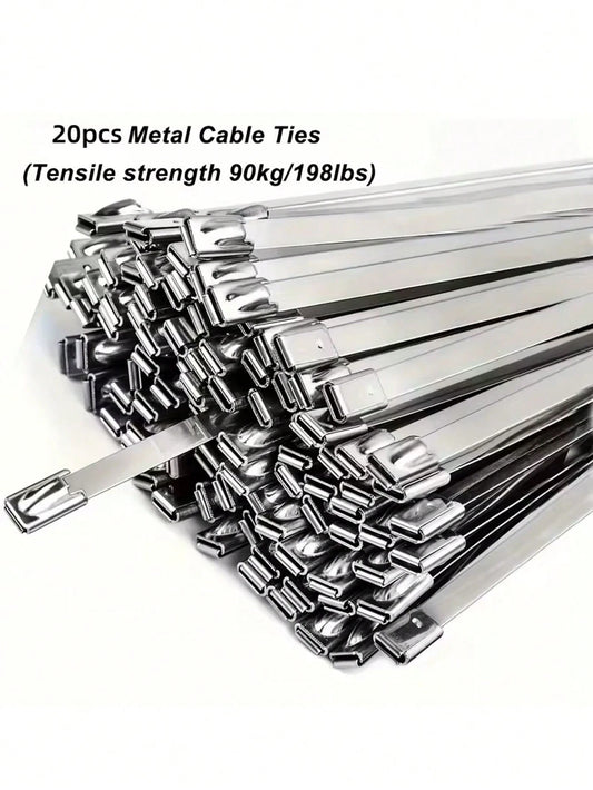 20pcs 10-Inch Stainless Steel Cable Ties| Rust-Resistant Durable Cable Ties Suitable For Automotive, Machinery, Outdoor