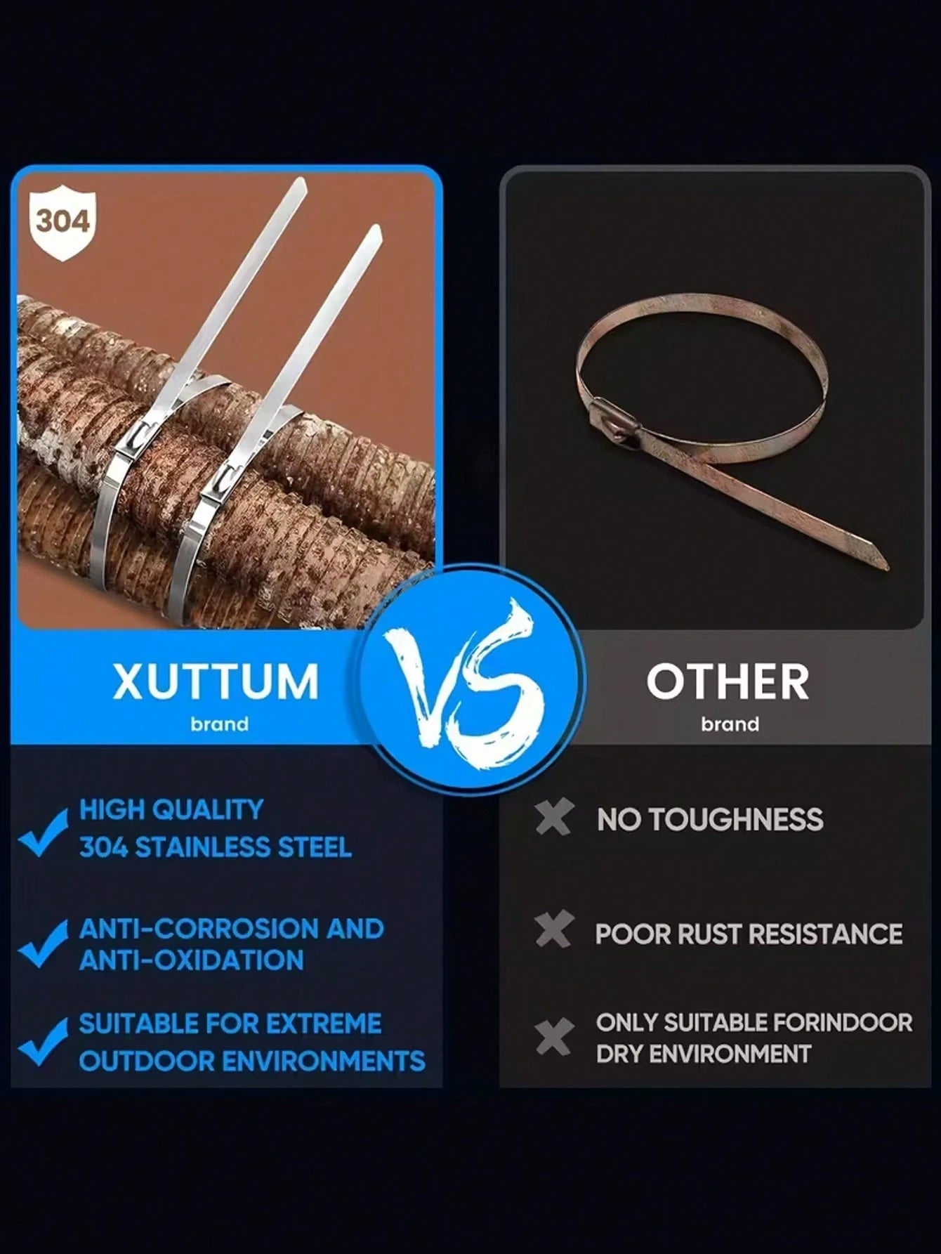 20pcs 10-Inch Stainless Steel Cable Ties| Rust-Resistant Durable Cable Ties Suitable For Automotive, Machinery, Outdoor