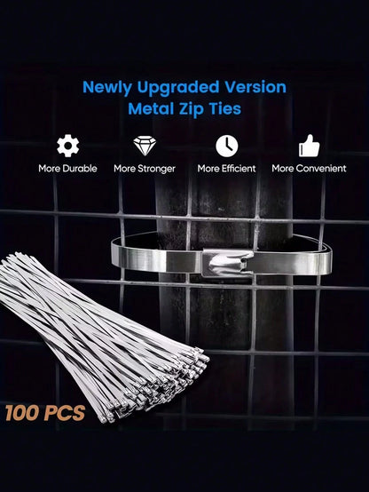 20pcs 10-Inch Stainless Steel Cable Ties| Rust-Resistant Durable Cable Ties Suitable For Automotive, Machinery, Outdoor