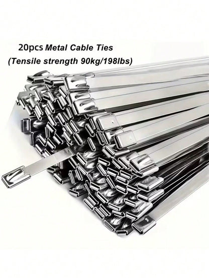 20pcs 10-Inch Stainless Steel Cable Ties| Rust-Resistant Durable Cable Ties Suitable For Automotive, Machinery, Outdoor