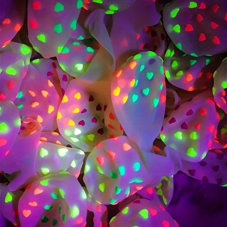 20pcs Neon Heart Balloons Glow In The Dark, UV Reactive 12inch, Perfect For Birthday, Wedding, Valentine's Day, Summer Party, Night Gathering, UV Reactive Latex Party Decoration, Requires Purple Light
