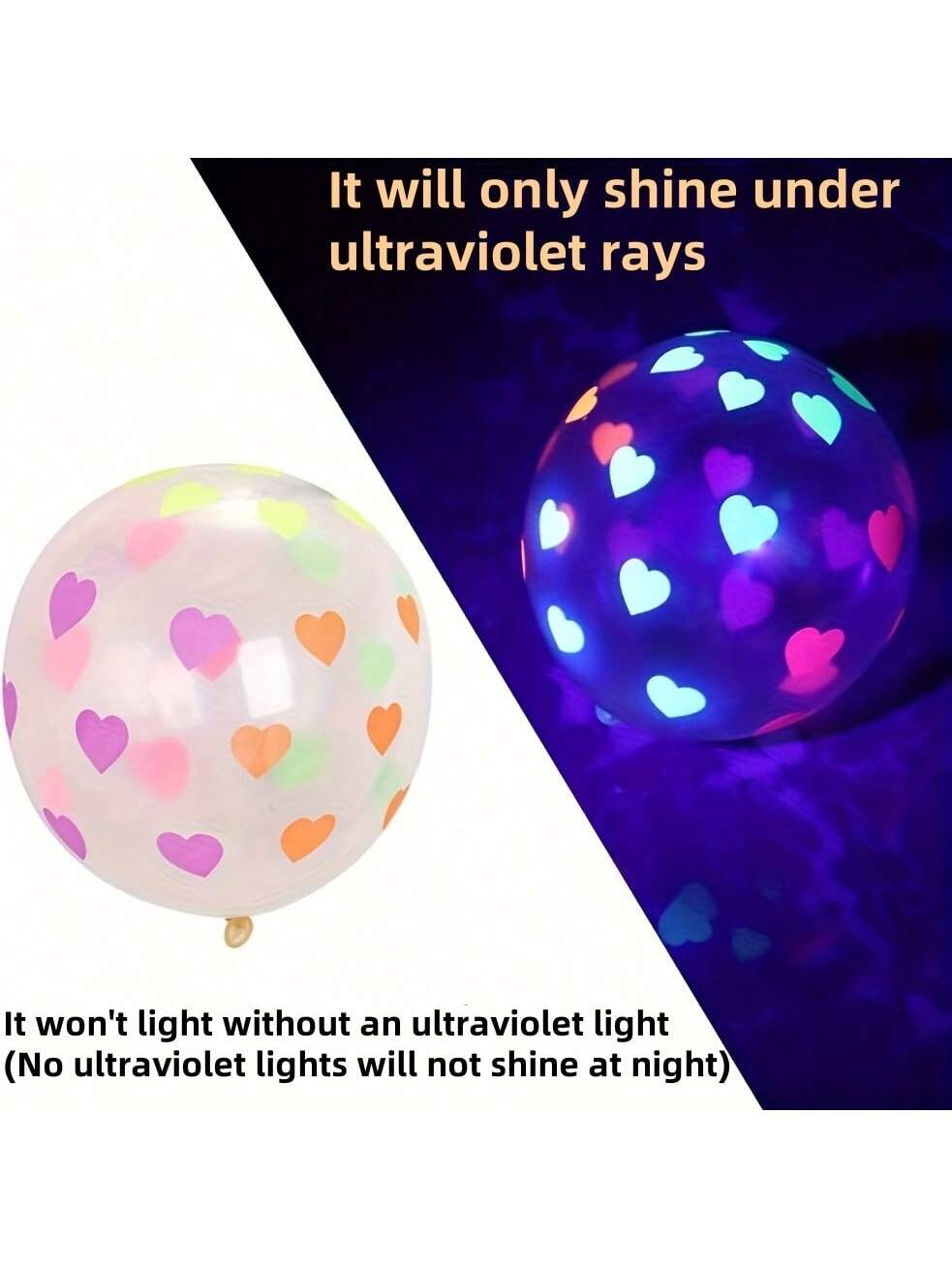 20pcs Neon Heart Balloons Glow In The Dark, UV Reactive 12inch, Perfect For Birthday, Wedding, Valentine's Day, Summer Party, Night Gathering, UV Reactive Latex Party Decoration, Requires Purple Light