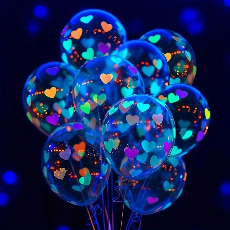 20pcs Neon Heart Balloons Glow In The Dark, UV Reactive 12inch, Perfect For Birthday, Wedding, Valentine's Day, Summer Party, Night Gathering, UV Reactive Latex Party Decoration, Requires Purple Light