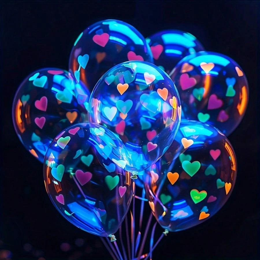 20pcs Neon Heart Balloons Glow In The Dark, UV Reactive 12inch, Perfect For Birthday, Wedding, Valentine's Day, Summer Party, Night Gathering, UV Reactive Latex Party Decoration, Requires Purple Light