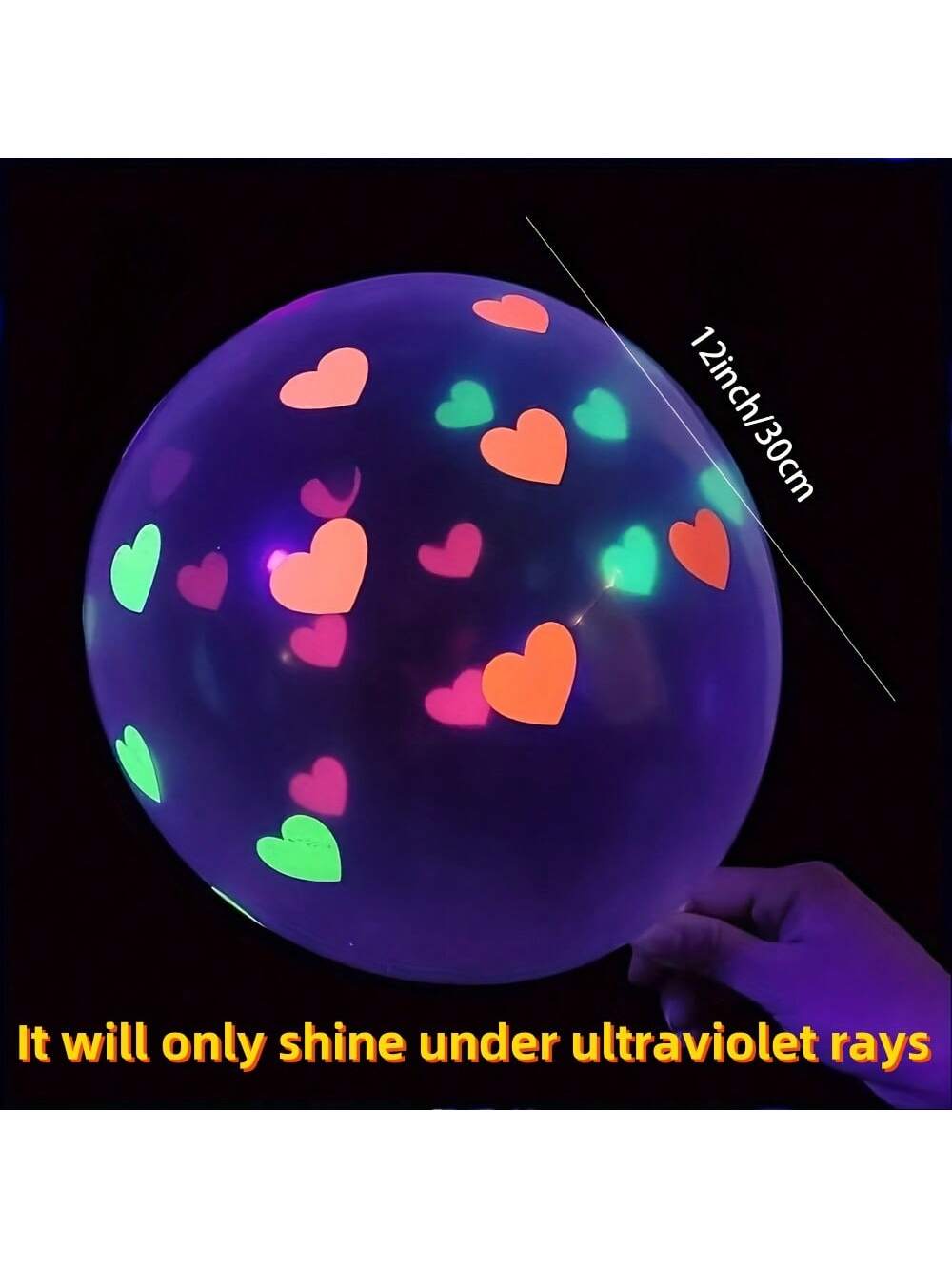 20pcs Neon Heart Balloons Glow In The Dark, UV Reactive 12inch, Perfect For Birthday, Wedding, Valentine's Day, Summer Party, Night Gathering, UV Reactive Latex Party Decoration, Requires Purple Light