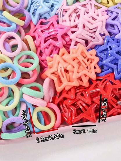 220pcs/Set Colorful Cute Hair Scrunchies & Hair Clips Set, Suitable For Daily Life, Back To School, And Celebration Events