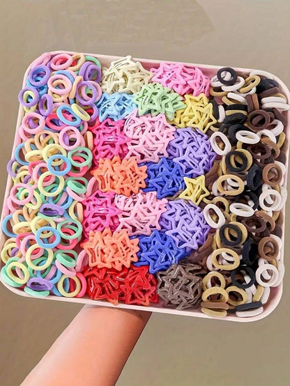 220pcs/Set Colorful Cute Hair Scrunchies & Hair Clips Set, Suitable For Daily Life, Back To School, And Celebration Events