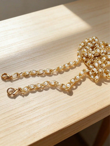 23.62-43.31 Inch Faux Pearl Chain Strap, Replaceable Crossbody Bag Strap, Suitable For Handbags, Long Faux Pearl Bag Chain Strap For Crossbody Bags (Handmade Chain, Bead Shedding Is Natural)