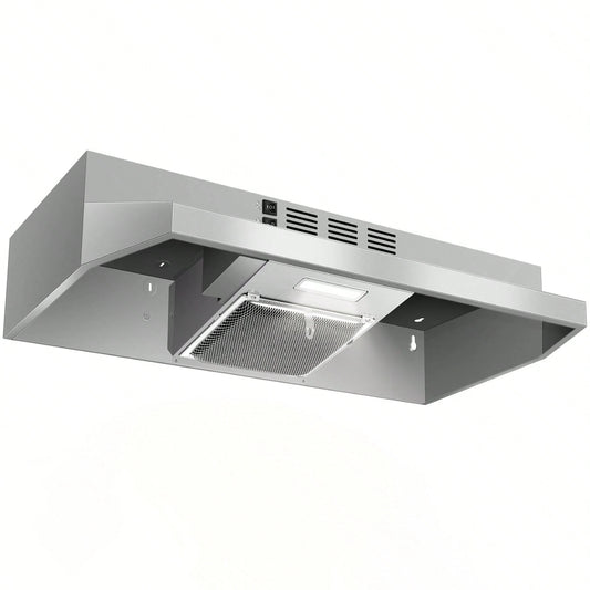 24 Inch Range Hood Under Cabinet, Stainless Steel Kitchen Hood 280CFM, Ducted/Ductless Vent Hood With Rocker Button Control, Stove Hood With 2 Speeds Fan, Bright LED Light