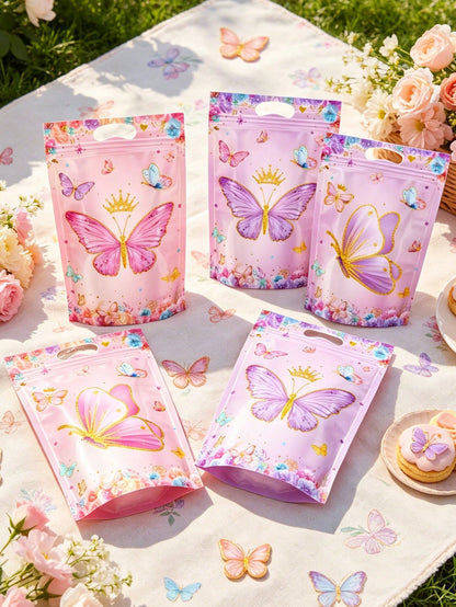 25pcs Butterfly Pattern Gift Bags, Bags With Butterfly And Flower Patterns, Party Favor Bags With Handles, 1st Birthday Party Decor, Baby Shower Party Favor Bags, Gender Reveal Party Supplies, Birthda