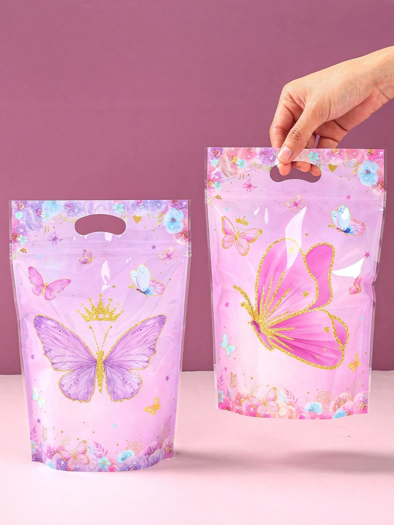 25pcs Butterfly Pattern Gift Bags, Bags With Butterfly And Flower Patterns, Party Favor Bags With Handles, 1st Birthday Party Decor, Baby Shower Party Favor Bags, Gender Reveal Party Supplies, Birthda