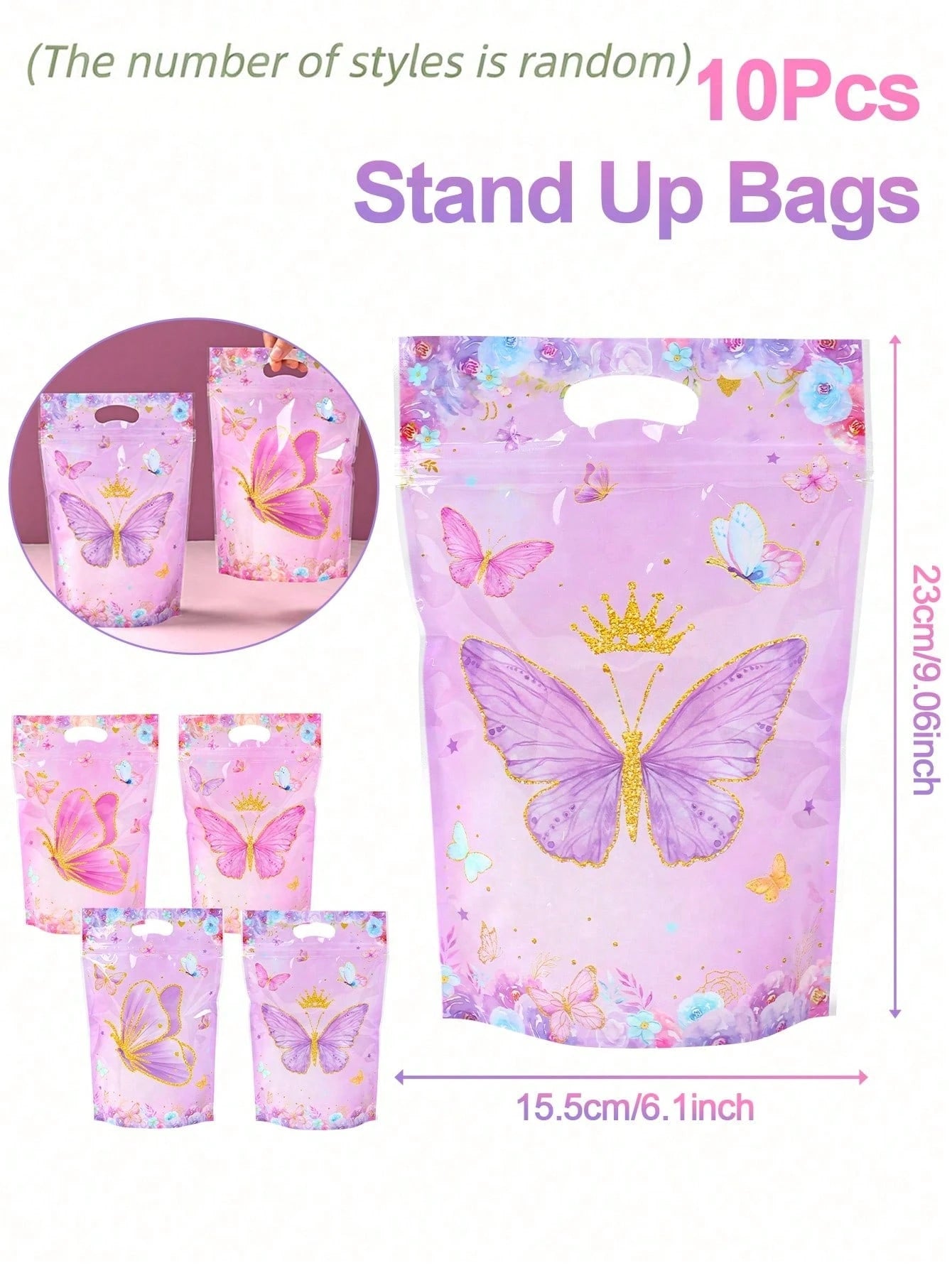 25pcs Butterfly Pattern Gift Bags, Bags With Butterfly And Flower Patterns, Party Favor Bags With Handles, 1st Birthday Party Decor, Baby Shower Party Favor Bags, Gender Reveal Party Supplies, Birthda