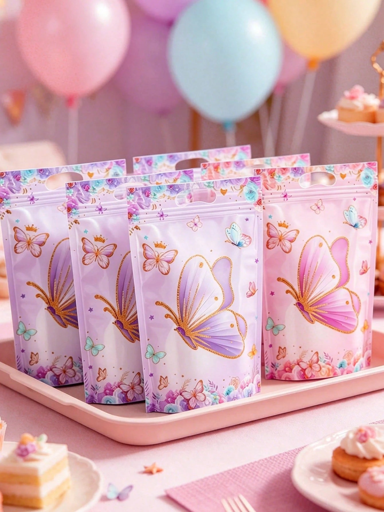 25pcs Butterfly Pattern Gift Bags, Bags With Butterfly And Flower Patterns, Party Favor Bags With Handles, 1st Birthday Party Decor, Baby Shower Party Favor Bags, Gender Reveal Party Supplies, Birthda