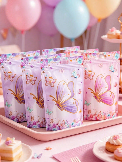 25pcs Butterfly Pattern Gift Bags, Bags With Butterfly And Flower Patterns, Party Favor Bags With Handles, 1st Birthday Party Decor, Baby Shower Party Favor Bags, Gender Reveal Party Supplies, Birthda