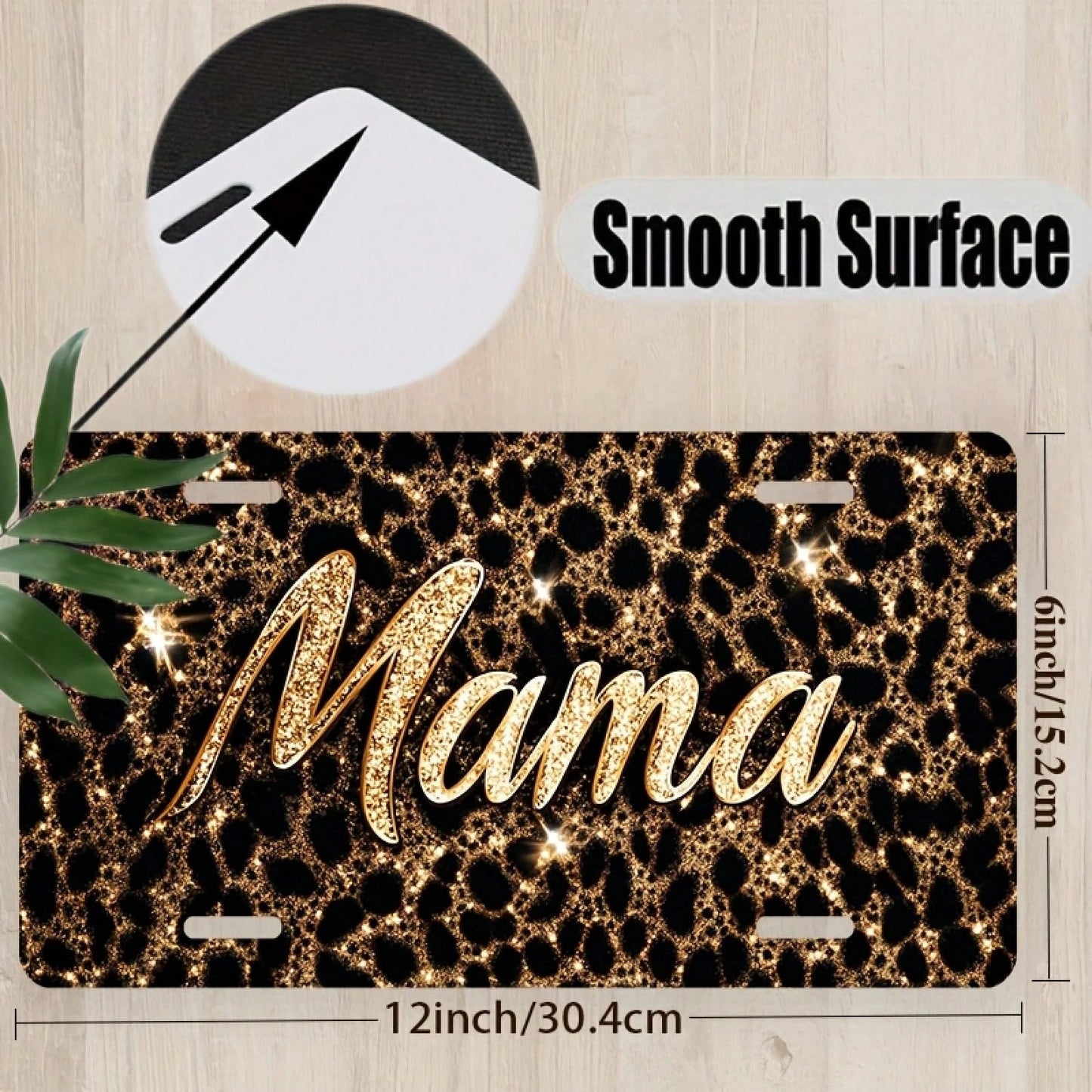 2D Flat, 1 Piece, For Decorative Use Only, Car License Plate Cover And Frame, Shiny "Mama" On A Leopard Print Background, Used For Decorating The Front License Plate, Waterproof Decorative Aluminum Li
