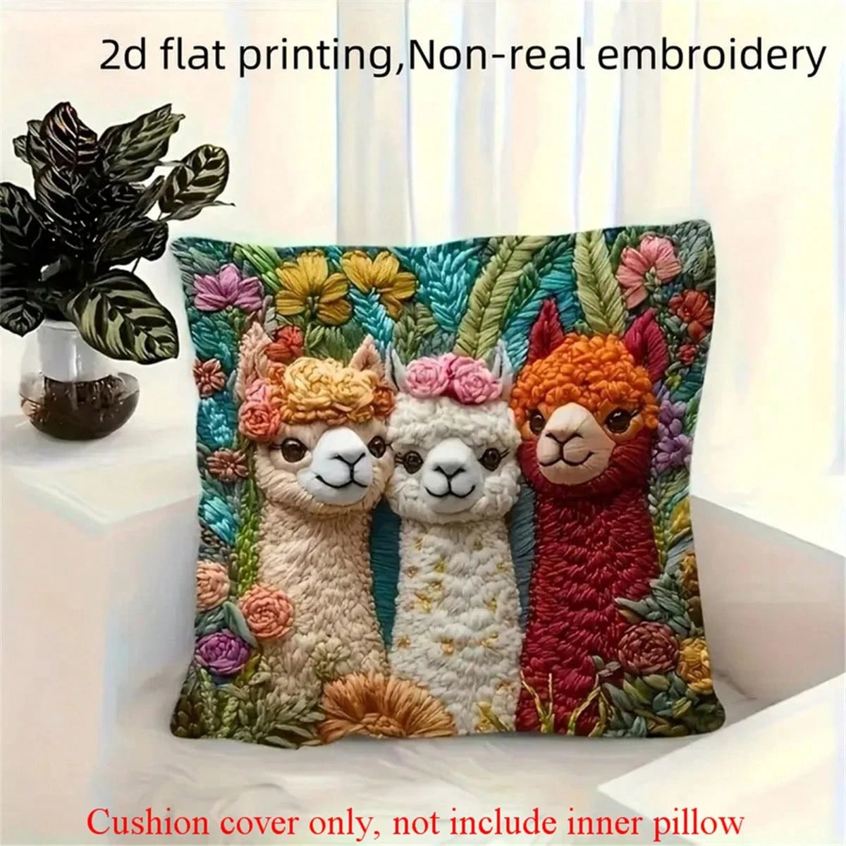 2D Printed Spring Alpaca Pattern Pillowcase, 45x45cm, Soft & Comfortable Polyester Fabric, Faux Embroidery, Zipper Closure, Washable, Suitable For Farmhouse, Car, Office, Home Sofa, Living Room And Be