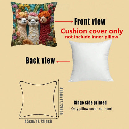 2D Printed Spring Alpaca Pattern Pillowcase, 45x45cm, Soft & Comfortable Polyester Fabric, Faux Embroidery, Zipper Closure, Washable, Suitable For Farmhouse, Car, Office, Home Sofa, Living Room And Be