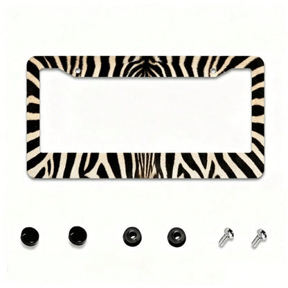 2D, Zebra Pattern Decorative License Plate Frame, 12X 6inch, Animal Pattern Aluminum License Plate Protective Frame, Suitable For Standard License Plates, Front And Rear License Plate Decorative Cover