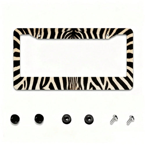 2D, Zebra Pattern Decorative License Plate Frame, 12X 6inch, Animal Pattern Aluminum License Plate Protective Frame, Suitable For Standard License Plates, Front And Rear License Plate Decorative Cover