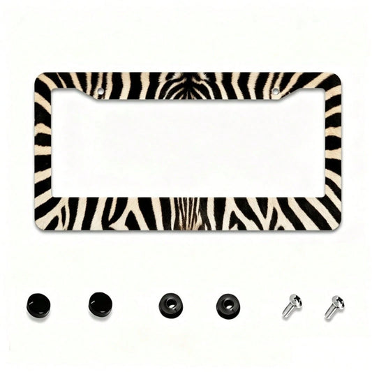 2D, Zebra Pattern Decorative License Plate Frame, 12X 6inch, Animal Pattern Aluminum License Plate Protective Frame, Suitable For Standard License Plates, Front And Rear License Plate Decorative Cover