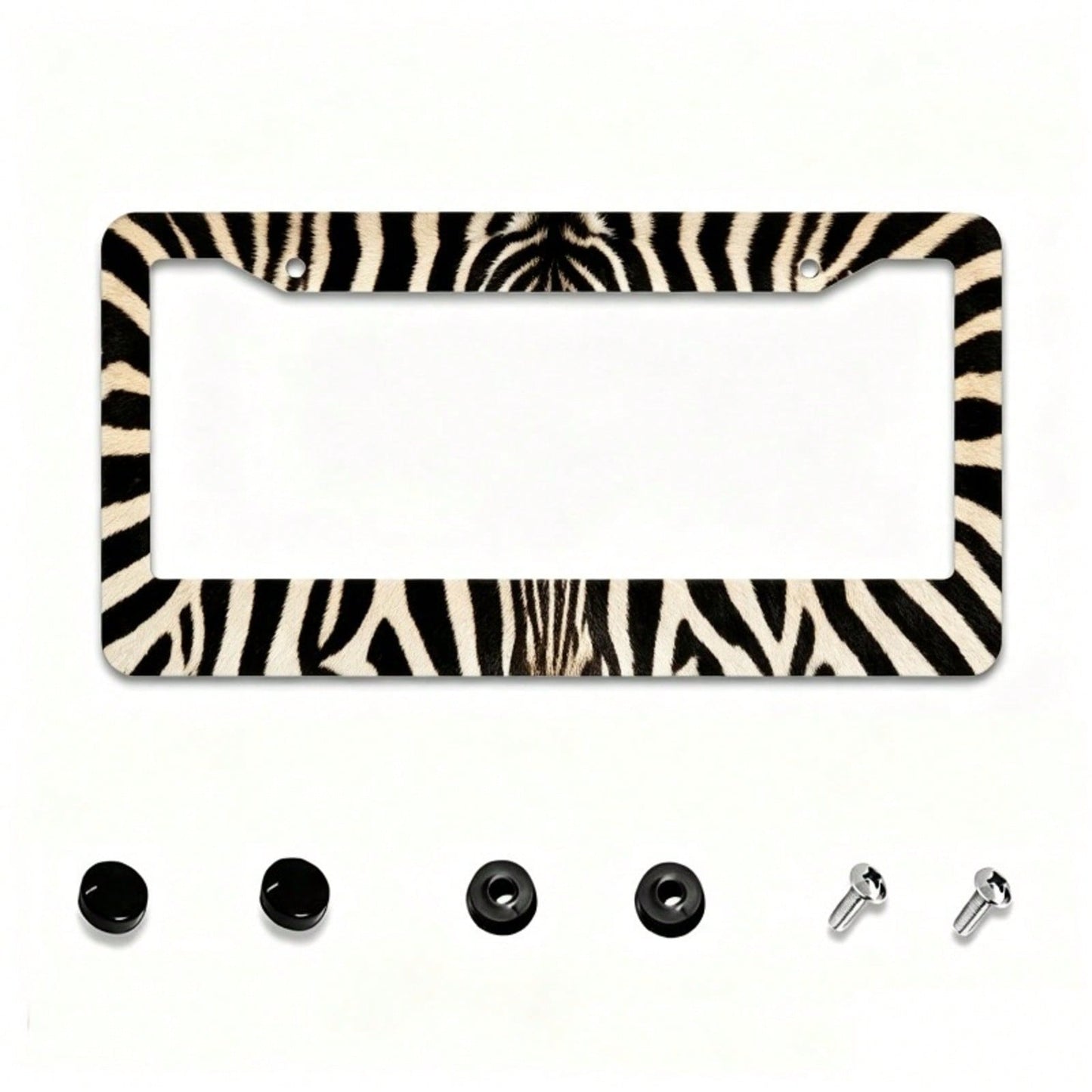 2D, Zebra Pattern Decorative License Plate Frame, 12X 6inch, Animal Pattern Aluminum License Plate Protective Frame, Suitable For Standard License Plates, Front And Rear License Plate Decorative Cover