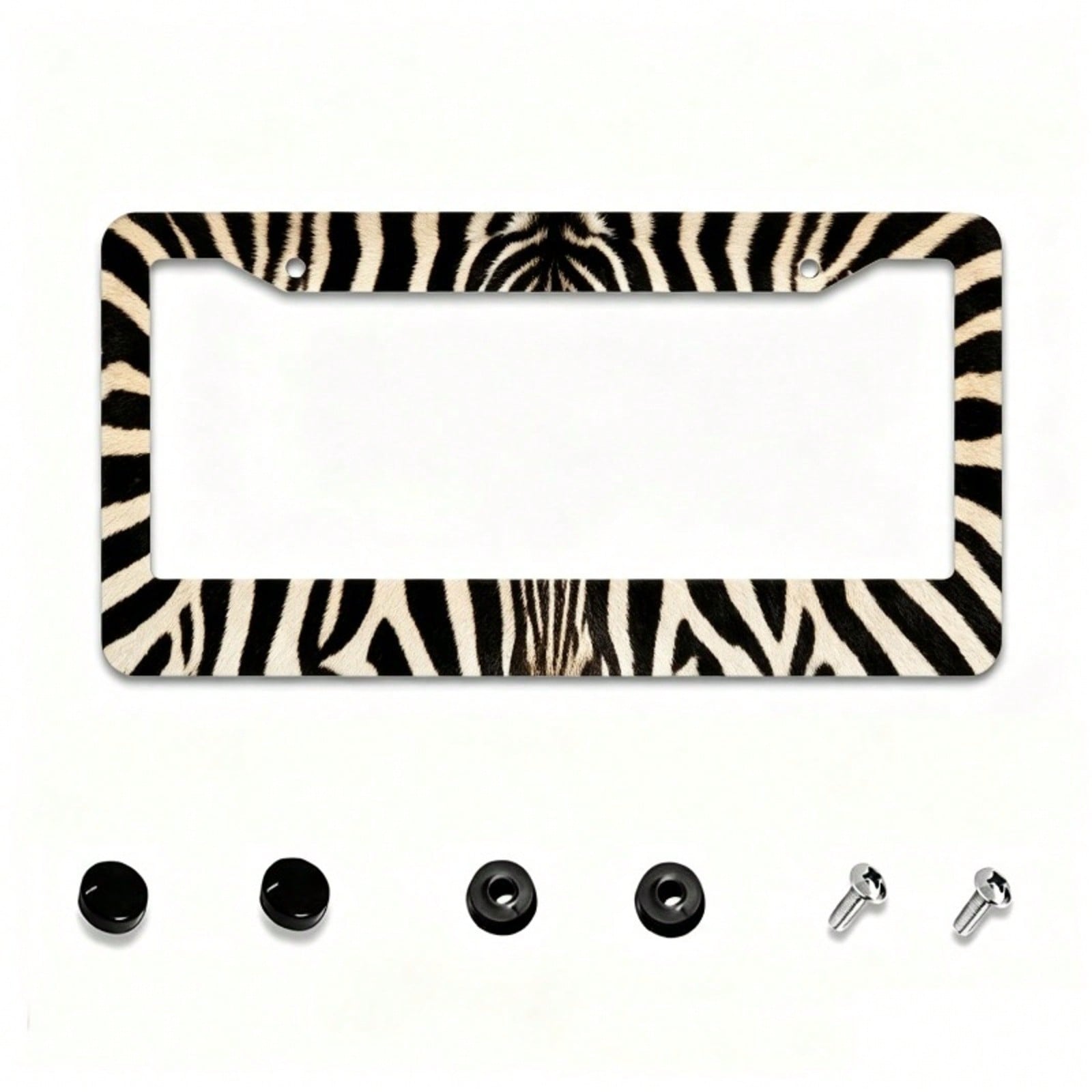 2D, Zebra Pattern Decorative License Plate Frame, 12X 6inch, Animal Pattern Aluminum License Plate Protective Frame, Suitable For Standard License Plates, Front And Rear License Plate Decorative Cover