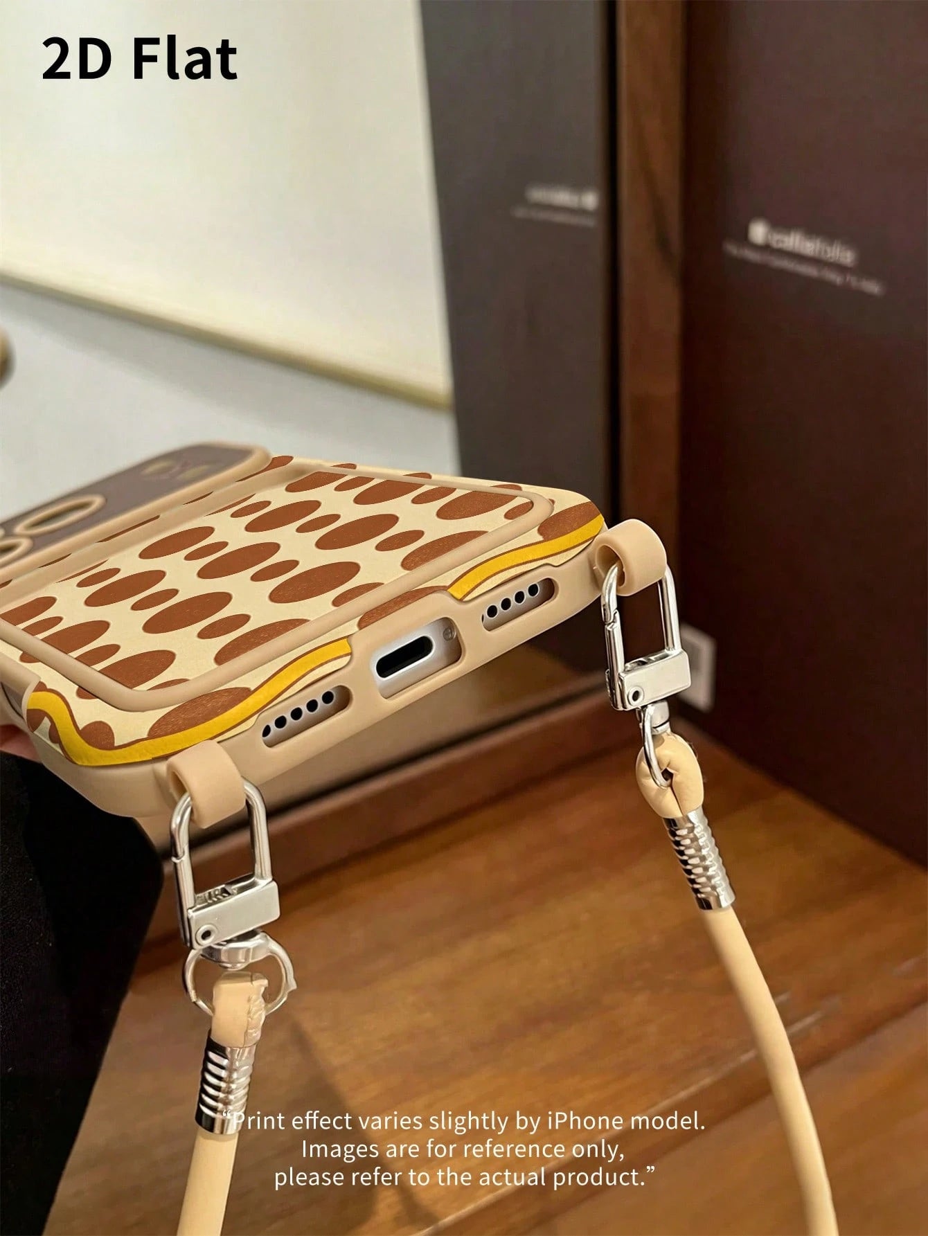 2DFlat 1PC Vintage Polka Dot Beige & Brown Contrast Phone Case, Distressed Niche American Retro Style Anti-Fall Soft Shell With Built-In Lanyard And Card Holder, Anti-Slip, Anti-Fingerprint, Wear-Resi