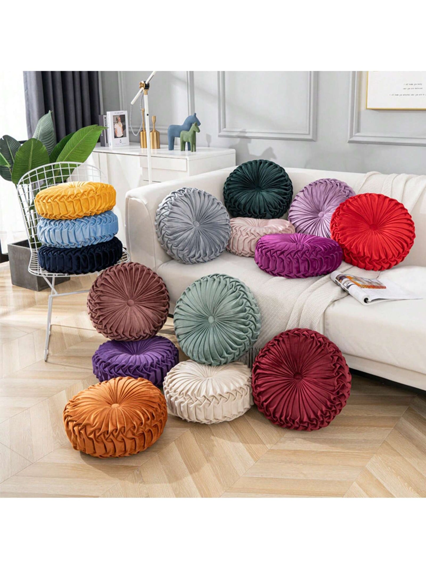 2PACK Round Pumpkin Cushion Soft Plush Velvet Cushions Luxury Filled Cushion Tatami Seat Cushion Velvet Bed Home Cushion Decoration