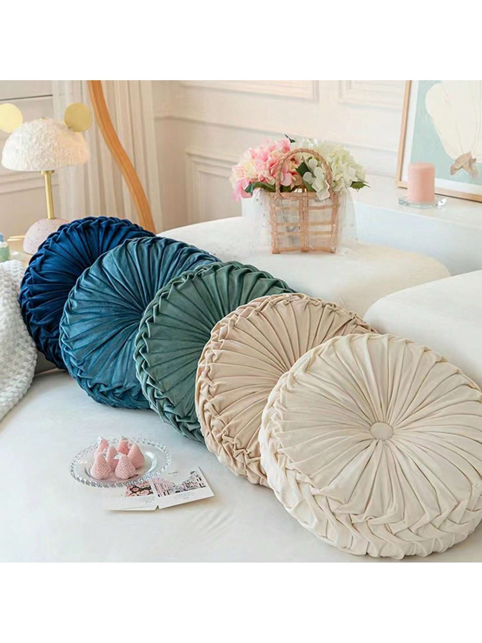 2PACK Round Pumpkin Cushion Soft Plush Velvet Cushions Luxury Filled Cushion Tatami Seat Cushion Velvet Bed Home Cushion Decoration
