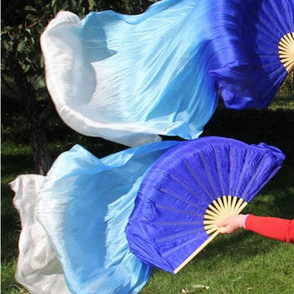 2pcs 150cm/59.05in Stage Performance Dance Fan- Blue, White, Red And White Gradient Long Silk- Lightweight And Easy To Handle. Suitable For Adult Fitness/ Dance Team Rehearsal Props Fan.
