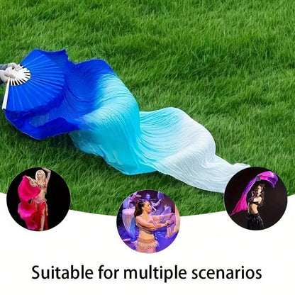 2pcs 150cm/59.05in Stage Performance Dance Fan- Blue, White, Red And White Gradient Long Silk- Lightweight And Easy To Handle. Suitable For Adult Fitness/ Dance Team Rehearsal Props Fan.