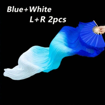 2pcs 150cm/59.05in Stage Performance Dance Fan- Blue, White, Red And White Gradient Long Silk- Lightweight And Easy To Handle. Suitable For Adult Fitness/ Dance Team Rehearsal Props Fan.