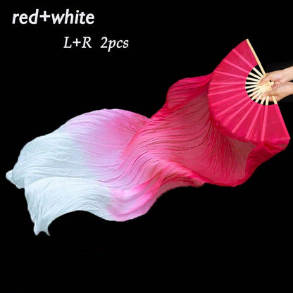 2pcs 150cm/59.05in Stage Performance Dance Fan- Blue, White, Red And White Gradient Long Silk- Lightweight And Easy To Handle. Suitable For Adult Fitness/ Dance Team Rehearsal Props Fan.