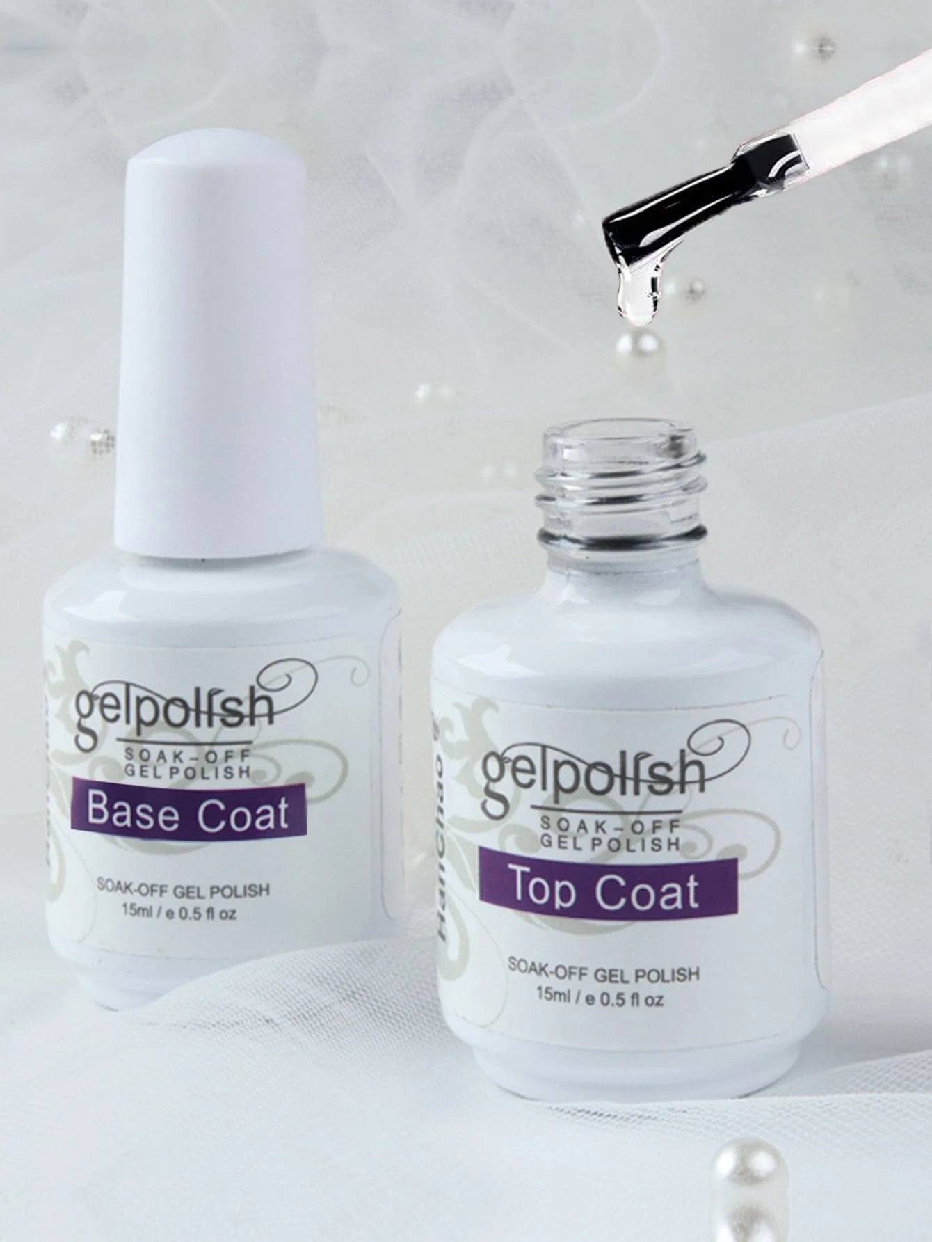 2pcs 15ml Top Coat And Base Coat Nail Polish Set, Shine Effect Long Lasting Soak Off Nail Polish Perfect Gift For Women