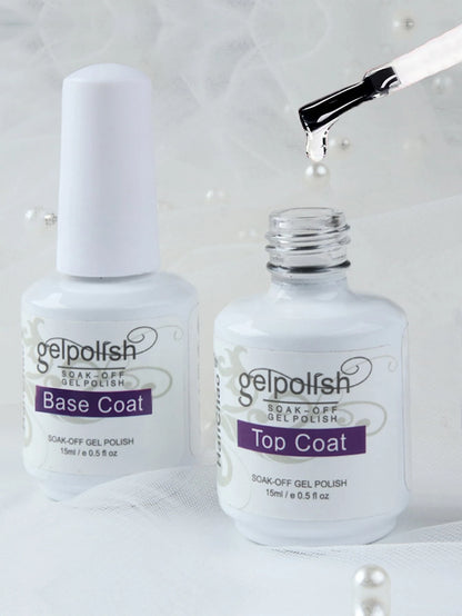 2pcs 15ml Top Coat And Base Coat Nail Polish Set, Shine Effect Long Lasting Soak Off Nail Polish Perfect Gift For Women