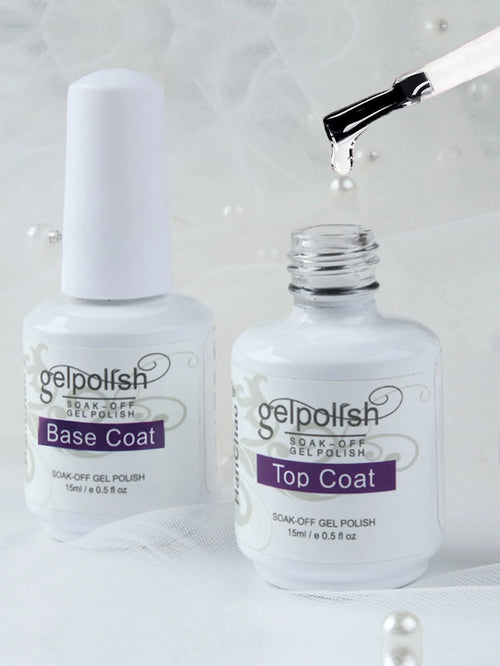 2pcs 15ml Top Coat And Base Coat Nail Polish Set, Shine Effect Long Lasting Soak Off Nail Polish Perfect Gift For Women