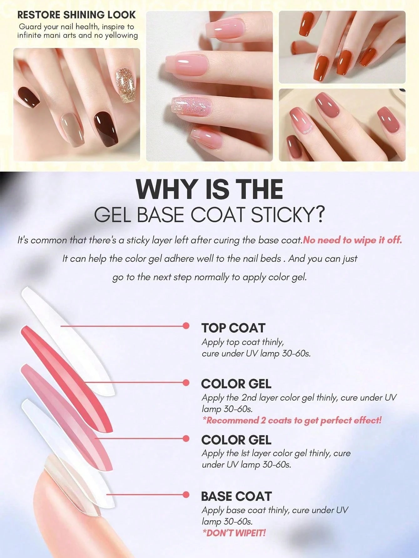 2pcs 15ml Top Coat And Base Coat Nail Polish Set, Shine Effect Long Lasting Soak Off Nail Polish Perfect Gift For Women