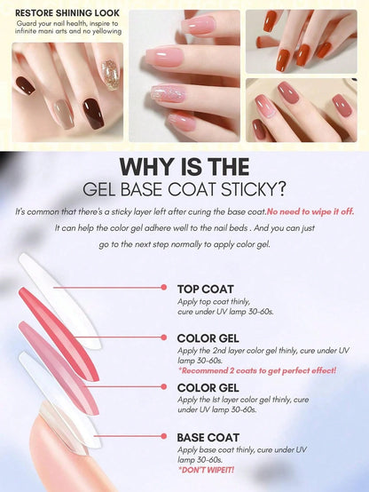 2pcs 15ml Top Coat And Base Coat Nail Polish Set, Shine Effect Long Lasting Soak Off Nail Polish Perfect Gift For Women