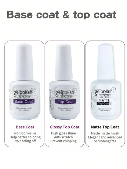 2pcs 15ml Top Coat And Base Coat Nail Polish Set, Shine Effect Long Lasting Soak Off Nail Polish Perfect Gift For Women