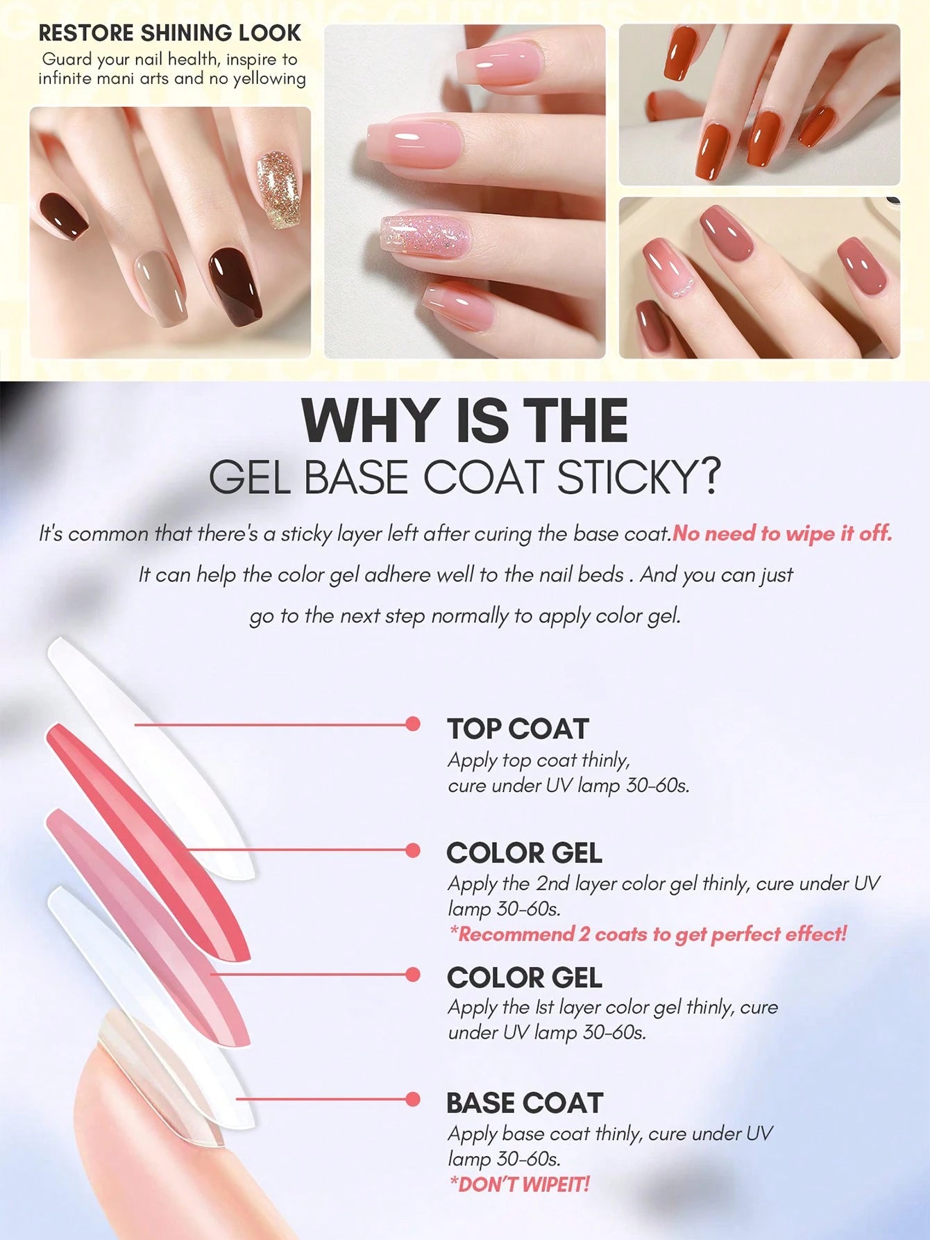 2pcs 15ml Top Coat And Base Coat Nail Polish Set, Shine Effect Long Lasting Soak Off Nail Polish Perfect Gift For Women